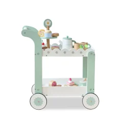 Afternoon Sip Wood Dessert Cart with 21 Pieces & Rotatable Wheels