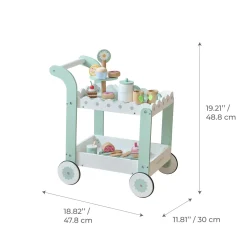 Afternoon Sip Wood Dessert Cart with 21 Pieces & Rotatable Wheels