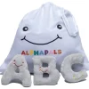 Alphabet Mini Plush Set - Dove Grey Letters with White Drawstring Bag