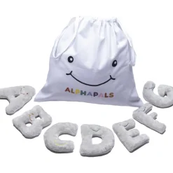 Alphabet Mini Plush Set - Dove Grey Letters with White Drawstring Bag