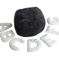 Alphabet Plush Set - Cream Letters with Dark Grey Bag