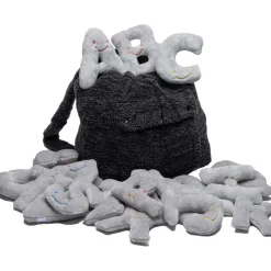 Alphabet Plush Set - Dove Grey Letters with Dark Grey Backpack