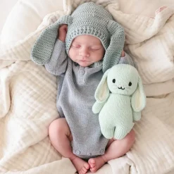 7" Baby Bunny (Mint) Hand-Knit Doll