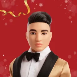Barbie Signature 2025 Holiday Black Hair Ken Collectible Fashion Doll Wearing Full Suit With Golden Jacket