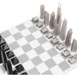Chicago Edition Stainless Steel Chess Set with Marble Hatch Board