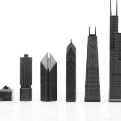 Chicago Edition Stainless Steel Chess Set with Marble Hatch Board