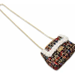 Classic Tweed Handbag with Pearls - Black