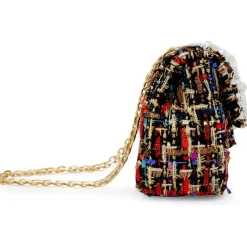 Classic Tweed Handbag with Pearls - Black