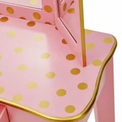 Gisele Polka Dot Vanity with Mirror & Stool - Pink