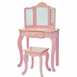 Gisele Polka Dot Vanity with Mirror & Stool - Pink