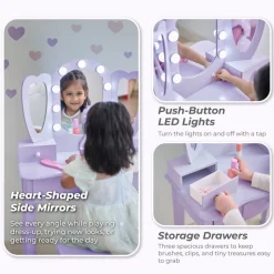 Heart Glow Wooden Vanity Set with LED Lights Mirror & Stool - Sage Green