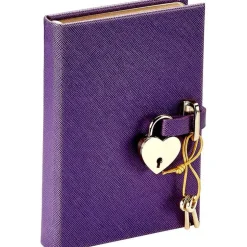 Heart Lock Journal in Purple Saffiano Leather