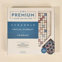 3-in-1 Premium Game Collection Scrabble Trivial Pursuit and Cribbage