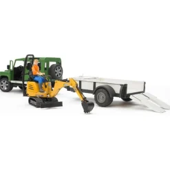 Land Rover with Trailer, Worker & JCB Excavator