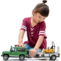 Land Rover with Trailer, Worker & JCB Excavator