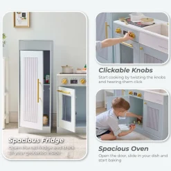 Little Chef Chester Wooden Play Kitchen with Large Fridge & Sink - Blue