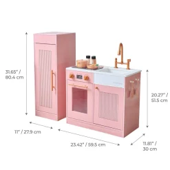 Little Chef Chester Wooden Play Kitchen with Large Fridge & Sink - Pink