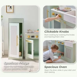Little Chef Chester Wooden Play Kitchen with Large Fridge & Sink - Green