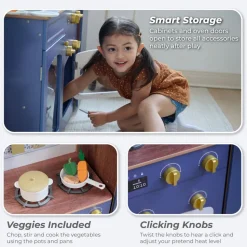 Little Chef Normandy Wooden Play Kitchen with Modular Fridge & Sink - Blue
