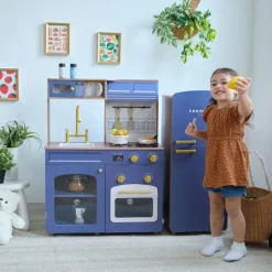 Little Chef Normandy Wooden Play Kitchen with Modular Fridge & Sink - Blue