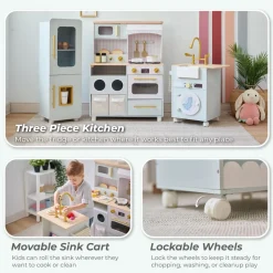 Little Chef Savannah Wooden Play Kitchen with 3 Modular Pieces - Light Blue