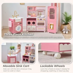 Little Chef Savannah Wooden Play Kitchen with 3 Modular Pieces - Pink