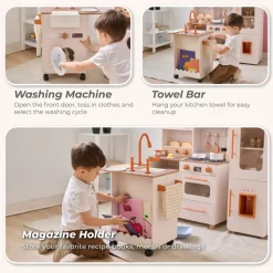 Little Chef Savannah Wooden Play Kitchen with 3 Modular Pieces - Cream
