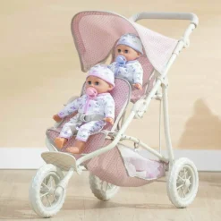 Olivia's Little World - Polka Dots Princess Baby Doll Twin Jogging Stroller - Pink & Grey