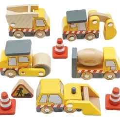7 Piece Wood Construction Toy Cars, Trucks & Diggers Set