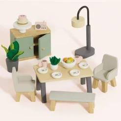 18-Piece Wooden Dollhouse Dining Room Set