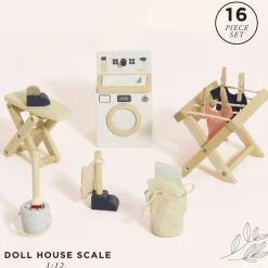 16 Piece Wooden Dollhouse Laundry Room Set