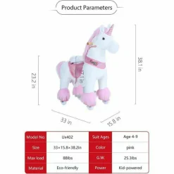 Pink Model U Ride-On Unicorn - 4-7 Years