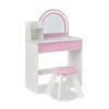 Rosé Shine Wood Vanity & Desk with LED Mirror & Stool - Pink/White