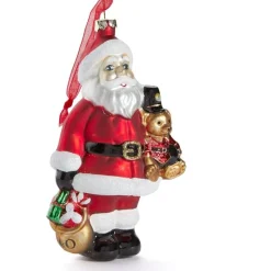 Santa & Teddy Bear Glass Ornament