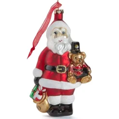Santa & Teddy Bear Glass Ornament