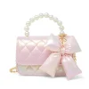 Shiny Quilted Fluffy Bow Handbag - Pink