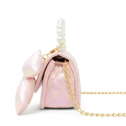 Shiny Quilted Fluffy Bow Handbag - Pink