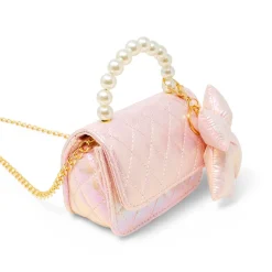 Shiny Quilted Fluffy Bow Handbag - Pink