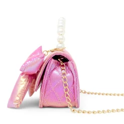 Shiny Quilted Fluffy Bow Handbag - Hot Pink