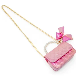 Shiny Quilted Fluffy Bow Handbag - Hot Pink