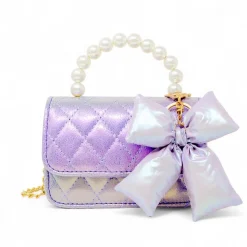 Shiny Quilted Fluffy Bow Handbag - Purple