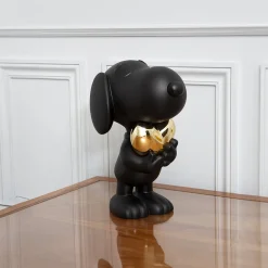 Snoopy Matte Black Figure with Chrome Gold Heart - 21.6