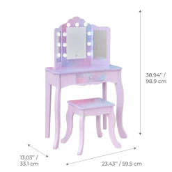 Stardust Gisele Wood Vanity Table with LED Mirror & Drawer - Purple
