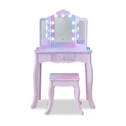Stardust Gisele Wood Vanity Table with LED Mirror & Drawer - Purple