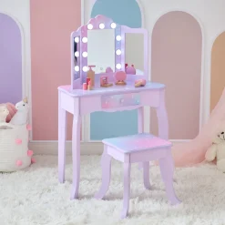 Stardust Gisele Wood Vanity Table with LED Mirror & Drawer - Purple