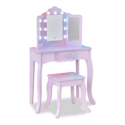Stardust Gisele Wood Vanity Table with LED Mirror & Drawer - Purple