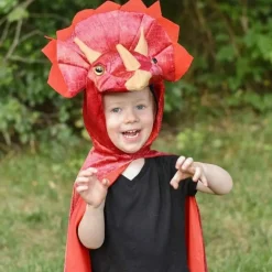 Triceratops Red Hooded Cape - Size 4-5 Years