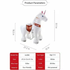 White Model U Ride-On Unicorn - 3-4 Years