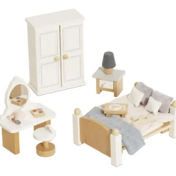 Wooden Dollhouse Bedroom Furniture Set - 19 Pieces