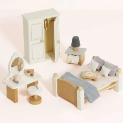 Wooden Dollhouse Bedroom Furniture Set - 19 Pieces